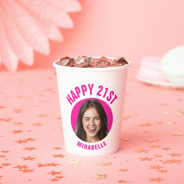 Fun Trendy 21. Geburtstag CUSTOM TEXT Foto Pappbecher (Insitu)