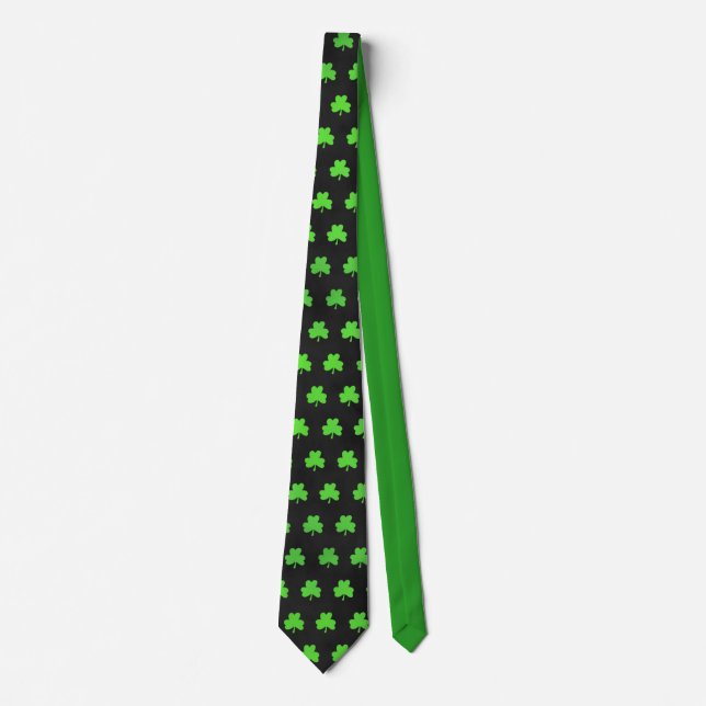 Fun Trendy Green Clover Leaf Muster Green Black Krawatte (Vorderseite)