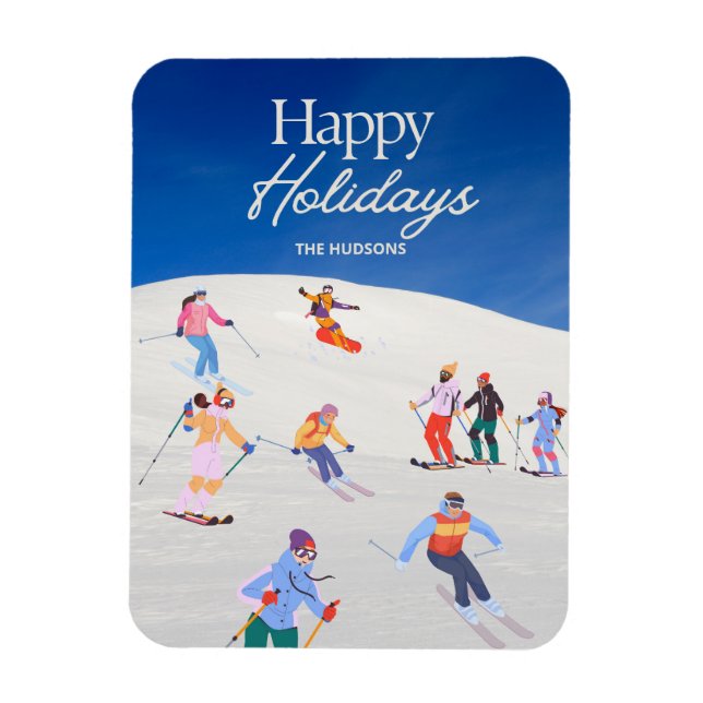 Fun Trendy Happy Holidays Ski Resort Magnet (Vertikal)