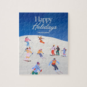 Fun Trendy Happy Holidays Ski Resort Puzzle