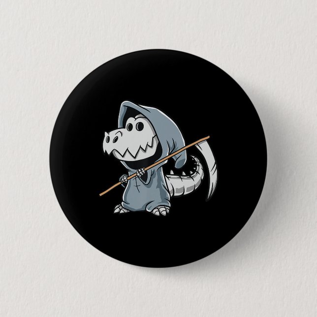 Fun TRex Skeleton Dino Grim Sensenmann Dinosaur Ha Button (Vorderseite)