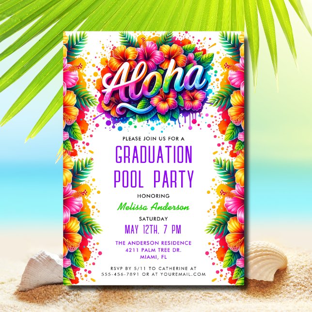 Fun Tropical Aloha Abschluss Pool Party Einladung (Von Creator hochgeladen)