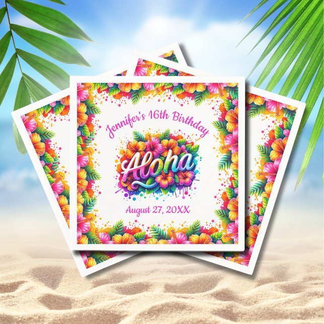 Fun Tropical Aloha Birthday Luau Party Serviette (Von Creator hochgeladen)