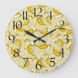 Fun Tropical Bananas Trendy Beige Frucht Muster Große Wanduhr