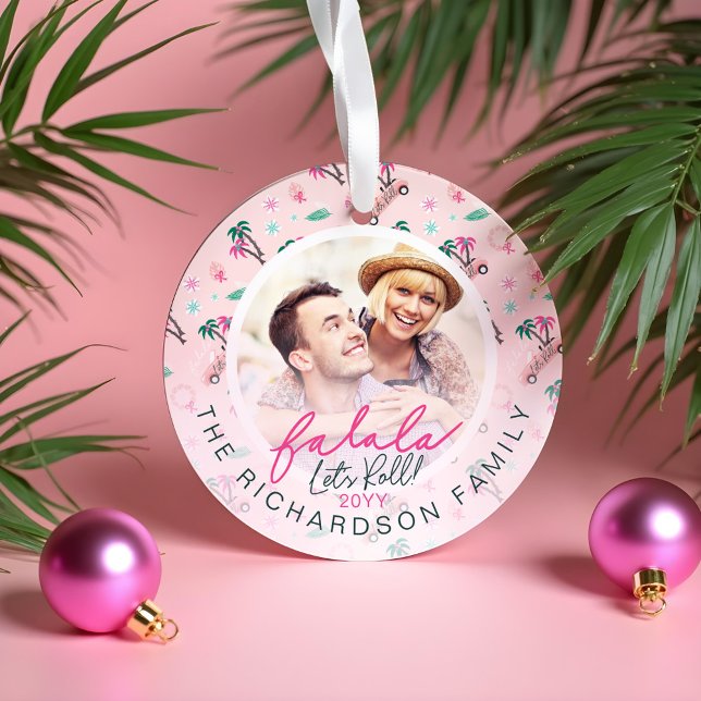 Fun Tropical Christmas Fa la la Let's Roll Foto Ornament (Fun Tropical Christmas Fa la la Let's Roll Photo Ornament)