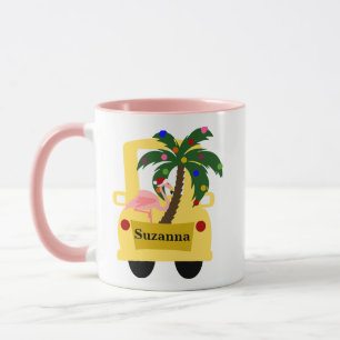 Fun Tropical Christmas Tree Farm mit Flamingo Tasse
