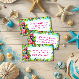 Fun Tropical Flamingo Birthday Rücksendeadresse Adressaufkleber