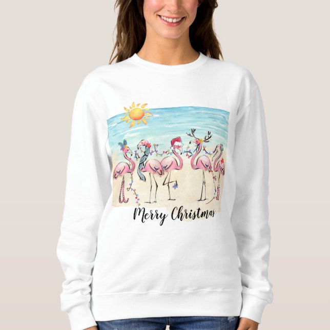 Fun Tropical Flamingo Weihnachts Sweatshirt (Vorderseite)