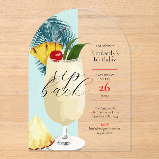 Fun Tropical Pina Colada Cocktail Geburtstagsparty Acryleinladungen
