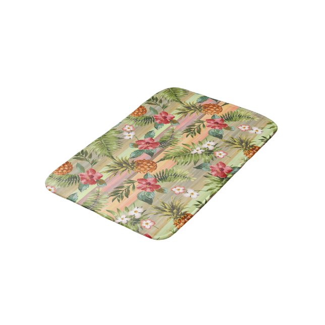 Fun Tropical Pineapse Fruit Floral Stripe Muster Badematte (Schrägansicht)
