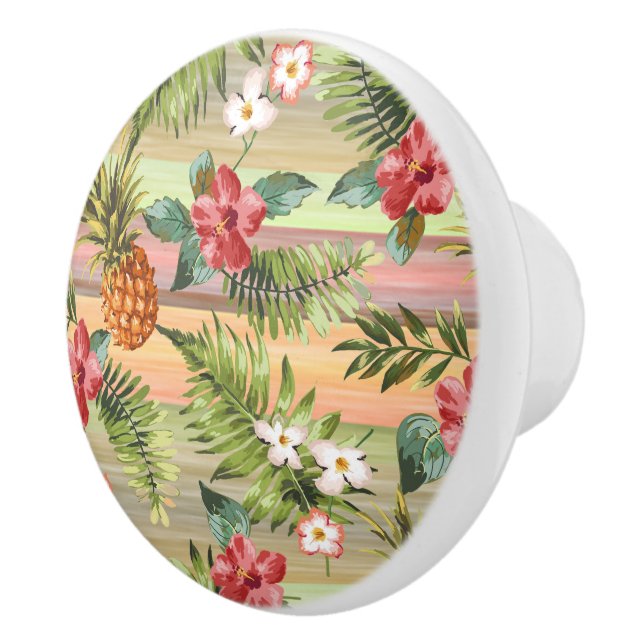 Fun Tropical Pineapse Fruit Floral Stripe Muster Keramikknauf (Rechts)