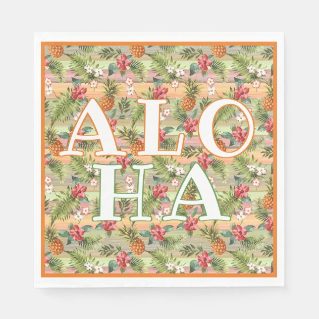 Fun Tropical Pineapse Fruit Floral Stripe Muster Serviette (Vorderseite)