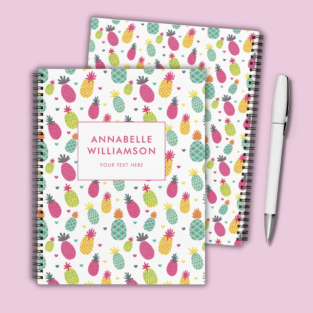 Fun Tropical Pineapse Sommerfrucht Muster Notizbuch (personalized pineapple pattern deluxe spiral notebook)