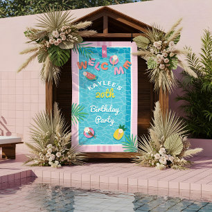 Fun Tropical Pink Pool Geburtstagsparty Willkommen Banner