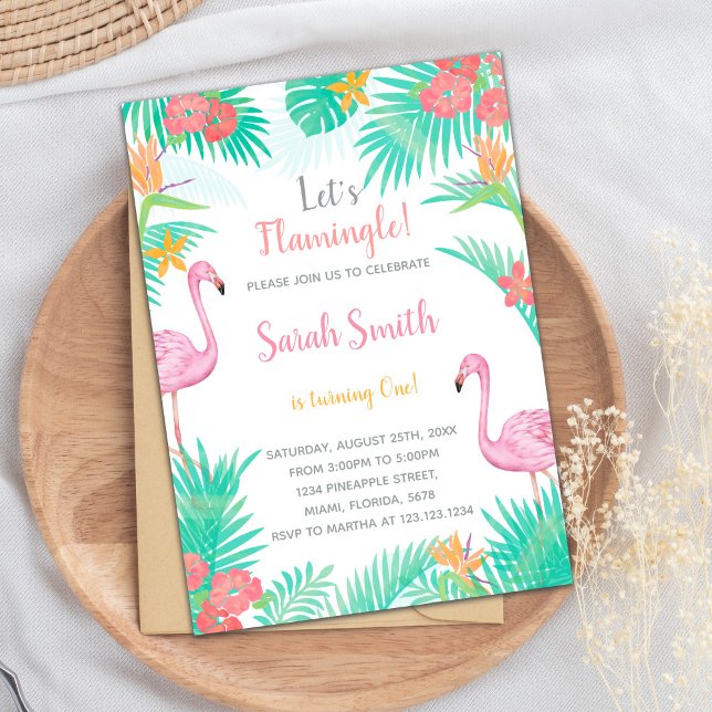 Fun Tropical Summer Party Card für Mädchen oder Ki Einladung (Flamingo Birthday Cards)