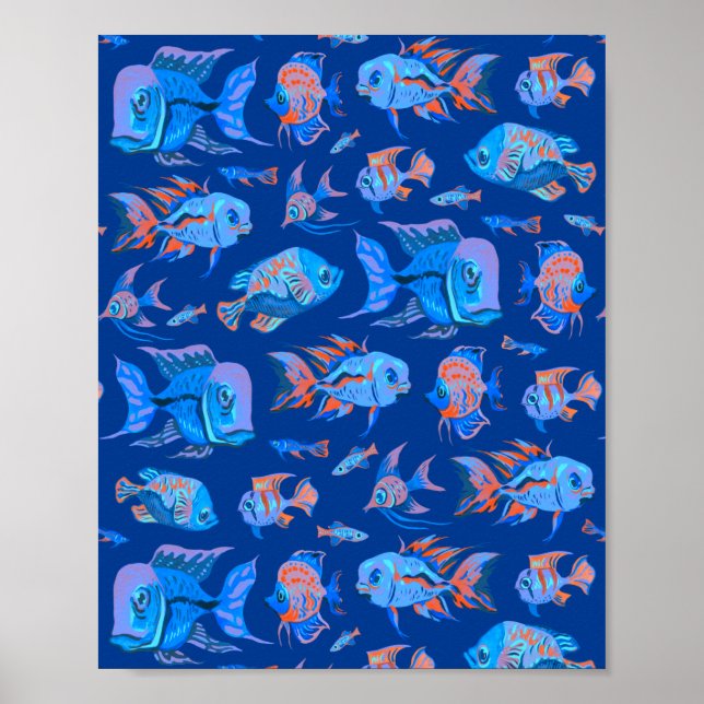 Fun tropische Fische auf blau Poster (Vorne)