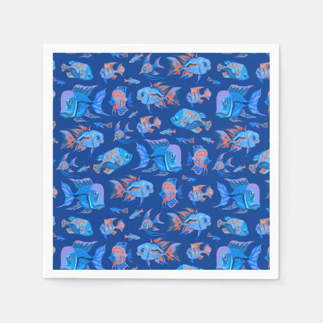 Fun tropische Fische auf blau Serviette (Vorderseite)