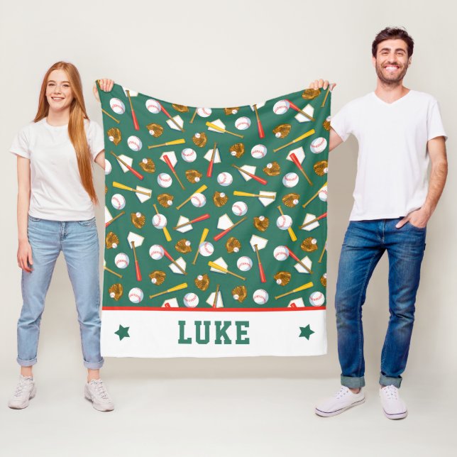 Fun Turf Green White Baseball Print Fleecedecke (Beispiel)