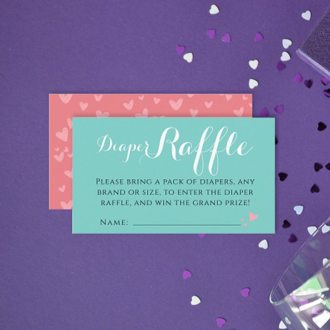 Fun Türkis Korallenrosa Windeln Raffle Baby Party Begleitkarte (Von Creator hochgeladen)