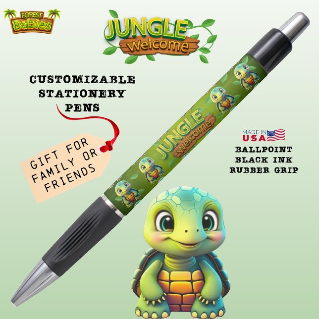 Fun Turtle Cute Tortoise, Jungle Welcome Gift  Pen Kugelschreiber (Cute Tortoise Adorable Box Turtle Woodland Wildlife Cartoon Graphic Animal Character Ink Pen 🐢)
