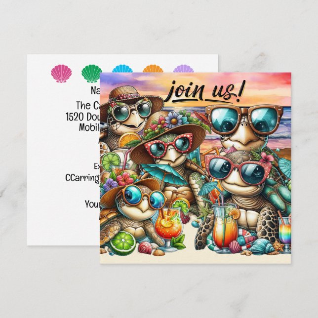 Fun Turtles Ansammlung Einladung (Vorne/Hinten)