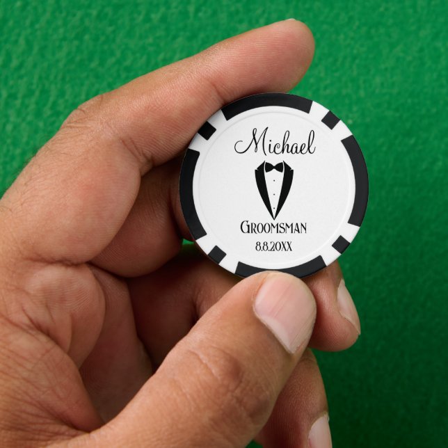 Fun Tuxedo mit Bogen Trauzeuge personalisiert chic Pokerchips (Hand)