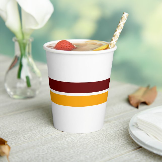 Fun Twin Deep Red Gelb Centre Streifen auf Weiß Pappbecher (In Situ)