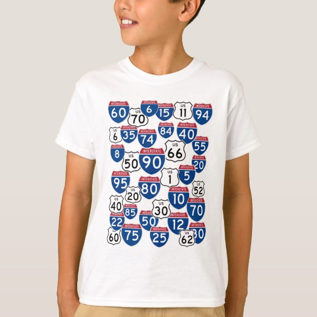 Fun U.S. Highway Signs Random Muster T-Shirt (Vorderseite)