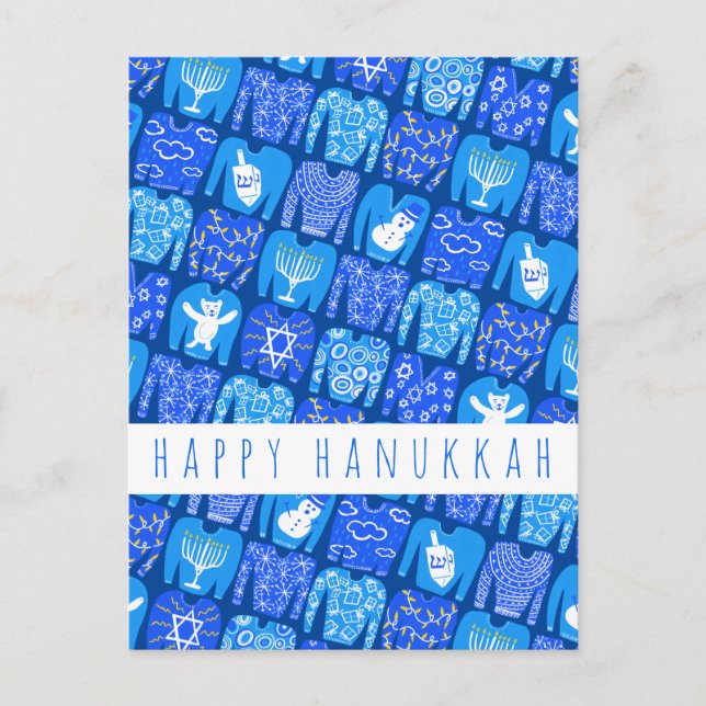 Fun Ugly Chanukah Sweaters Niedlich CUSTOM Urlaub Postkarte (Vorderseite)