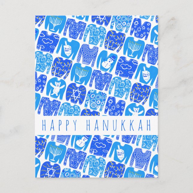Fun Ugly Chanukah Sweaters Niedlich CUSTOM Urlaub Postkarte (Vorderseite)