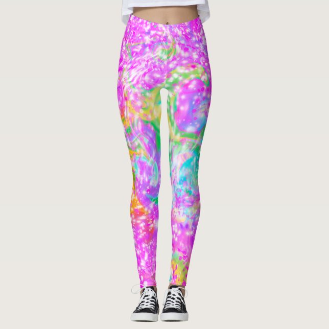 Fun und farbenfroher Frühling Rosa Leggings wirbel (Vorderseite)