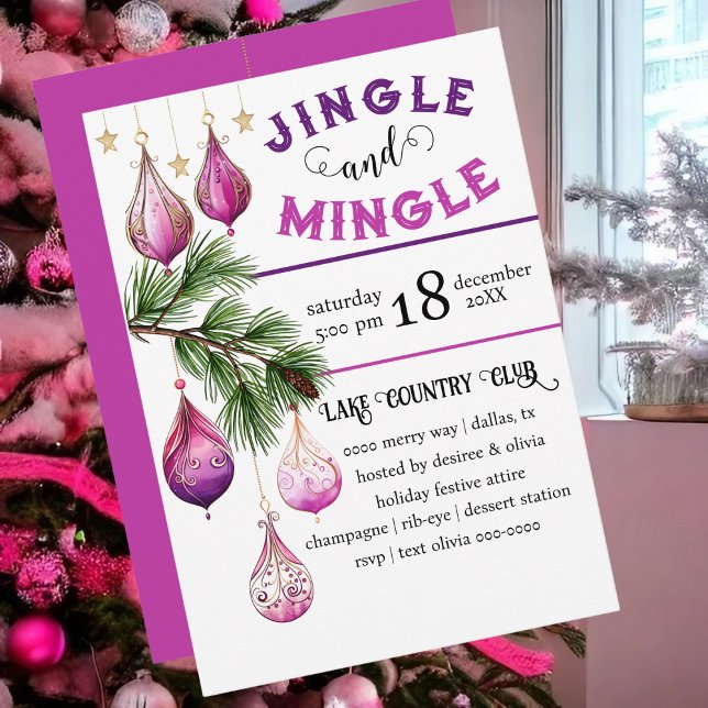 Fun und Festivals Jingle und Mingle Pink Party Einladung (Bright pink and festive Jingle and Mingle party invitation)