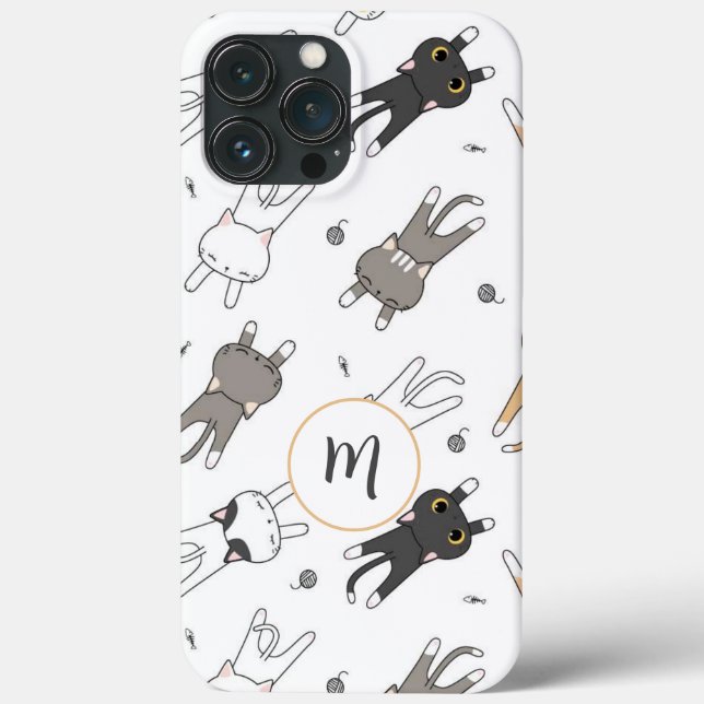 Fun und Whimsical Cat Muster Ihr Monogramm | Case-Mate iPhone Hülle (Rückseite)