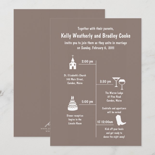 Fun und Whimsy Brown Hochzeit Einladung (Vorne/Hinten)