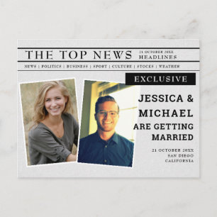 Fun Unique Newspaper Headline Foto Save the Date Einladungspostkarte