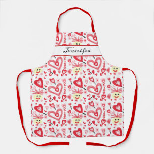 Fun Valentines Red Pink Heart Doodle Personalisier Schürze