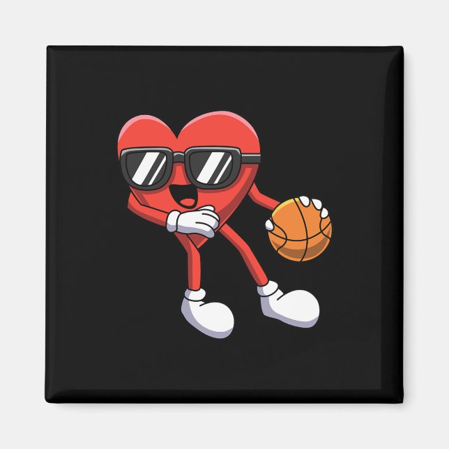 Fun Valentinstag Heart Playing Basketball Boys K Magnet (Vorne)