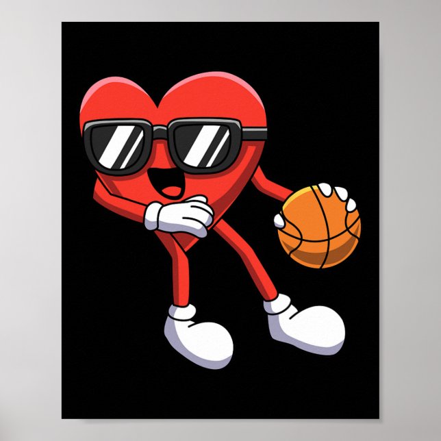 Fun Valentinstag Heart Playing Basketball Boys K Poster (Vorne)