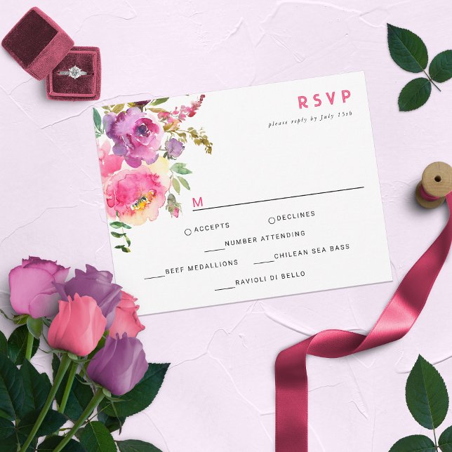 Fun Vibranet Fuchsia Floral RSVP Karte (Von Creator hochgeladen)