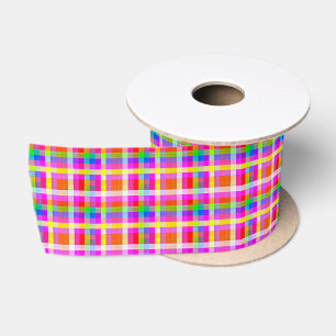 Fun Vibrann Rainbow Colorful Squares Satinband