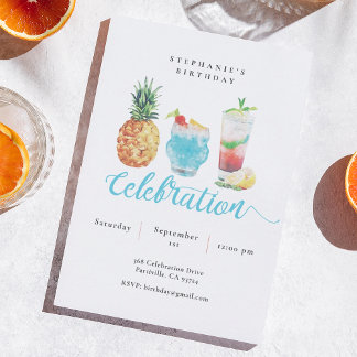 Fun Vibrann Watercolor Cocktails Geburtstagsparty Einladung