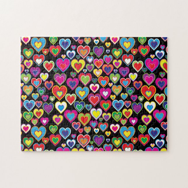 Fun Vibranning Rainbow of Hearts Pattern Liebe Puzzle (Horizontal)