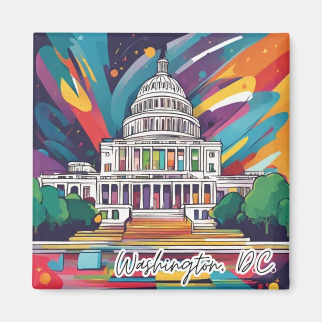 Fun Vibrany Funky Washington DC Colorful Magnet (Vorne)
