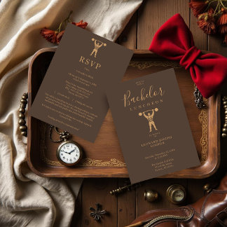 Fun Vintage Circus Strongman Brown Groomsman Einladung