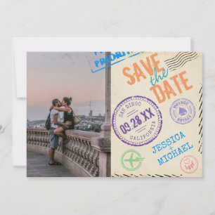 Fun Vintage Luftpost Briefmarke Typografie Foto Save The Date