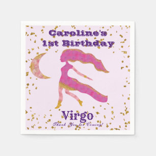 Fun Virgo First Birthday & Gold Confetti Serviette