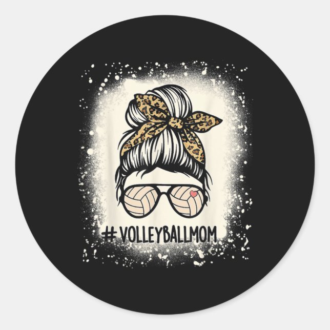 Fun Volleyball Mama Volleyball Lover Mama Messy Bu Runder Aufkleber (Vorderseite)