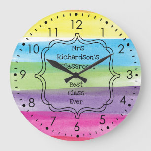 Fun Wasserfarbenpaint Rainbow Teacher Große Wanduhr