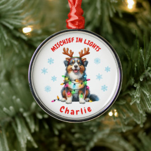 Fun Watercolor Australian Shepherd Snowflakes Dog Ornament Aus Metall