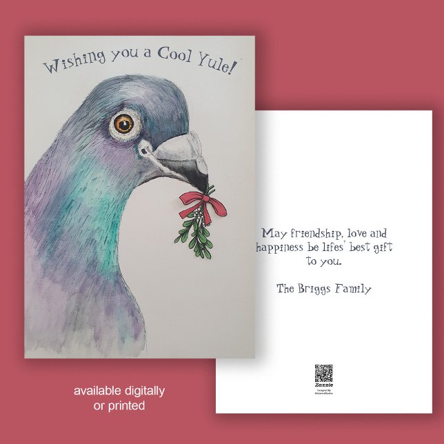 Fun Watercolor Bird Weihnachten (Front and back view)